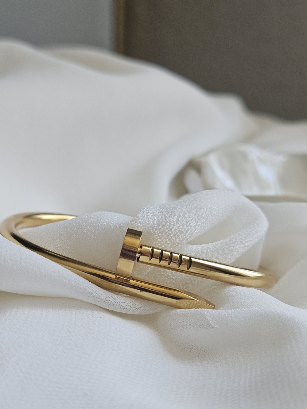 18K Gold PVD Waterproof Gold Tone Nail-Style Cuff Bracelet